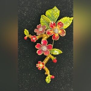 Jay Strongwater Floral Brooch with Red and Green Accents